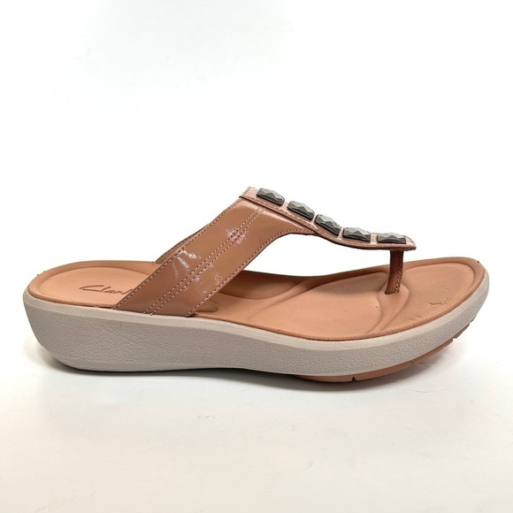 Clarks Wave Walk Pop Toe Post Dusty Pink Jewel Embellished Sandals, Size 8.5 - Picture 3 of 14